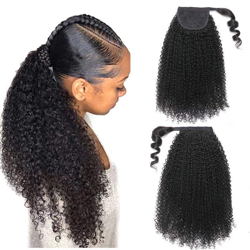 Klaiyi Afro Kinky Curl High Ponytail with Weave Wrap Around Clip in Ha –  KLAIYI
