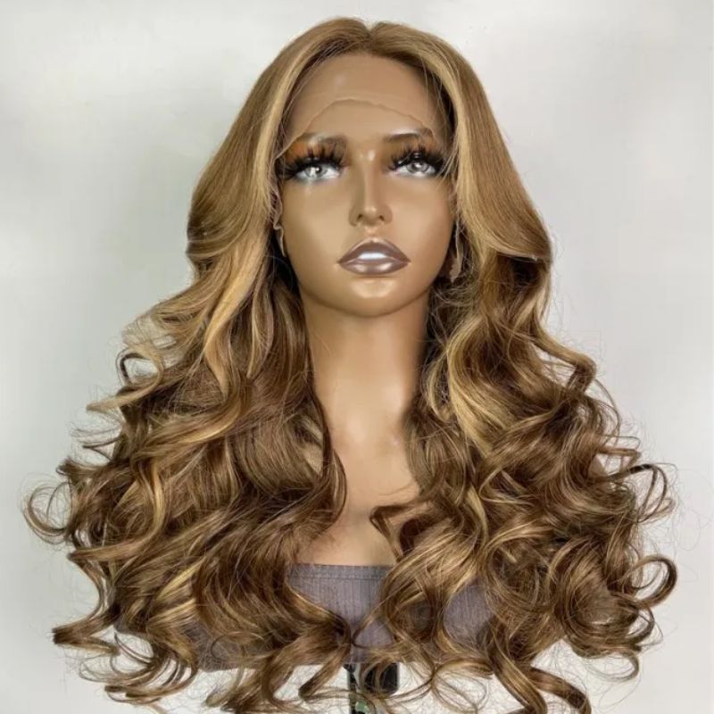 Klaiyi Butterscotch Blonde Highlight 13x4 Lace Frontal Loose Body Wave –  KLAIYI