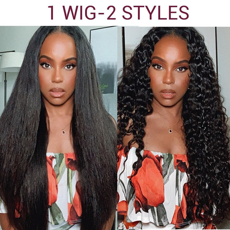Sunber 2 In 1 Dry Straight And Wet Curly V Part Wigs High Quality Huma