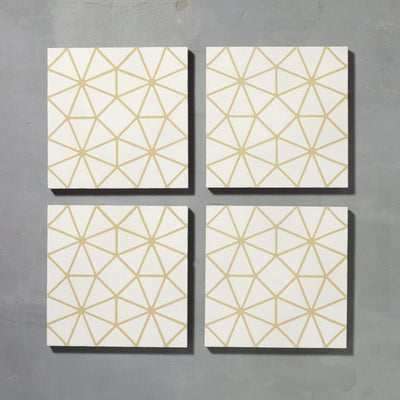 White and Gold Octagon Tile Tiles - Handmade