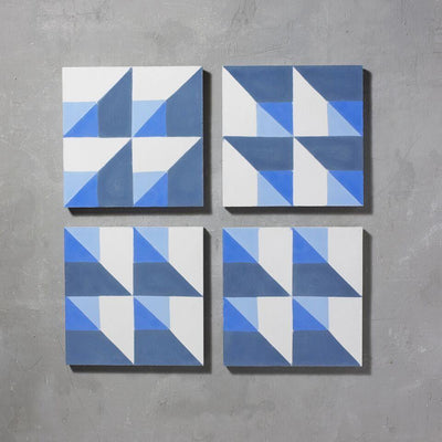 Blue Cubist Tile Tiles - Handmade