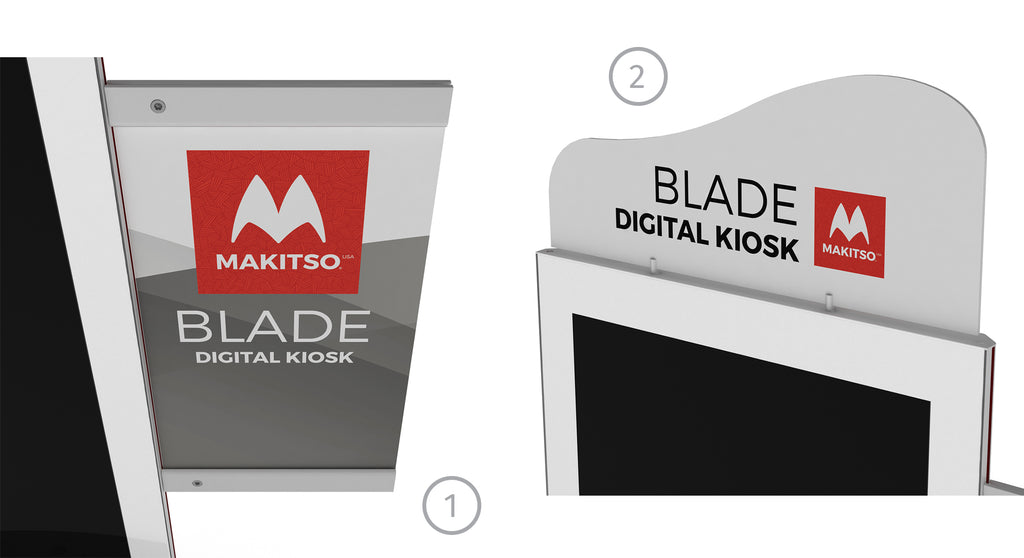 Makitso Blade 4k Digital Kiosk Side Bar, Banner Prints and Header render.