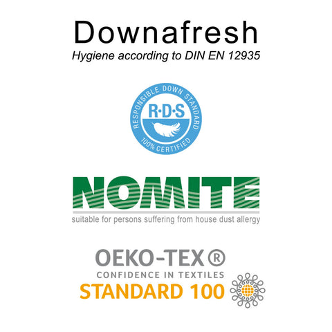 RDS, Downafresh, Nomite and OEKO-TEX Duvet accreditation logos | scooms