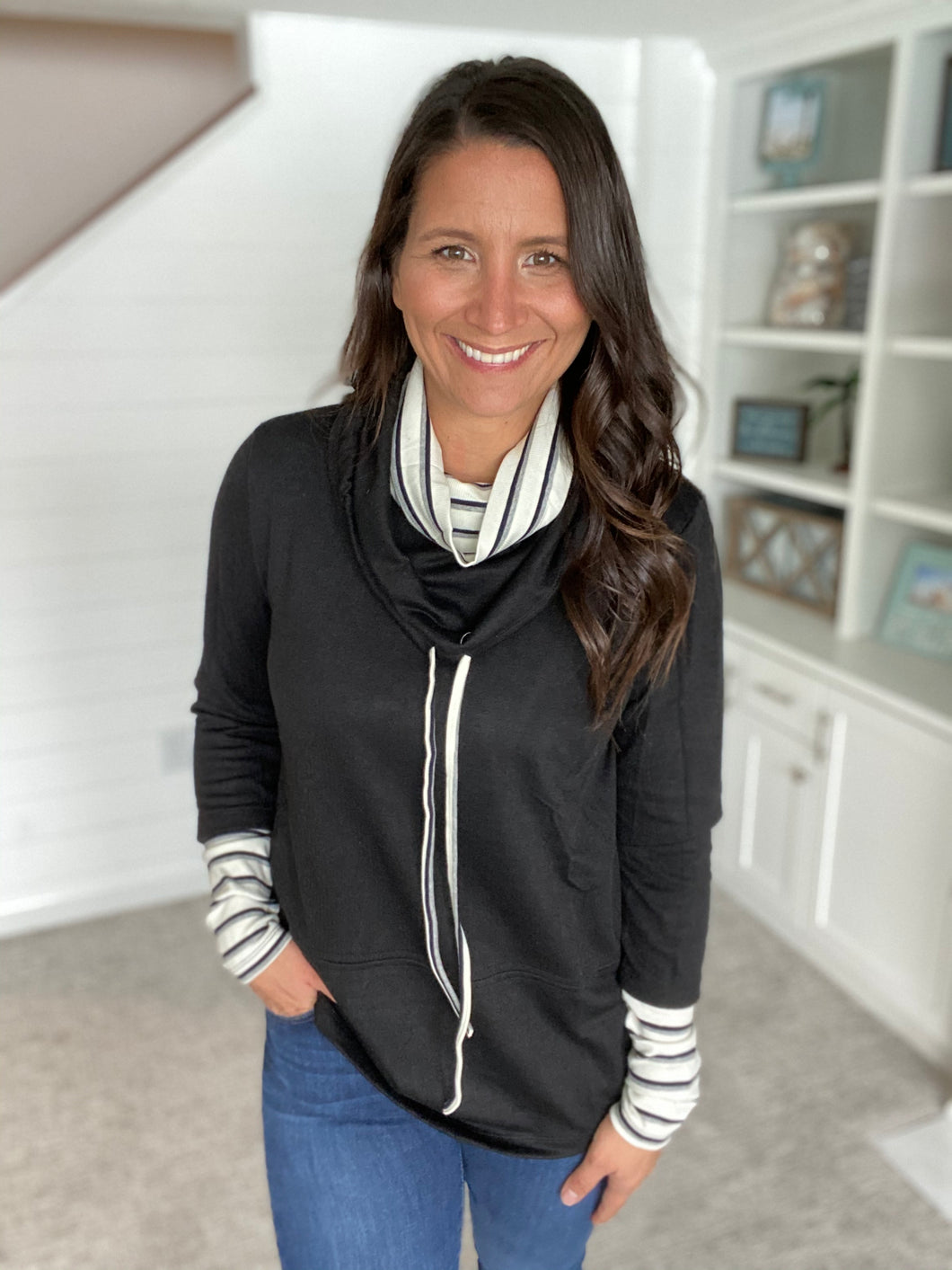 Double The Fun Black Cowl Neck Top
