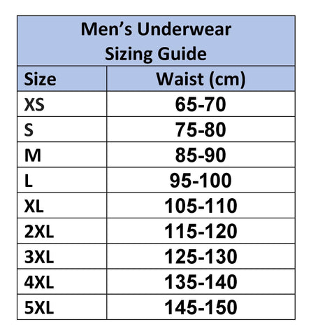 Mens Underwear Sizing Chart