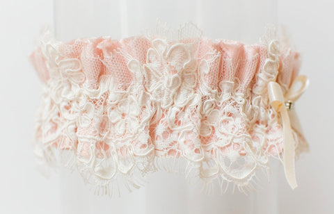 blush pink wedding garter with lace 