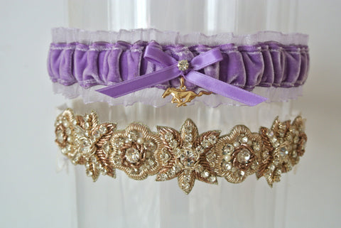 purple velvet wedding garter set