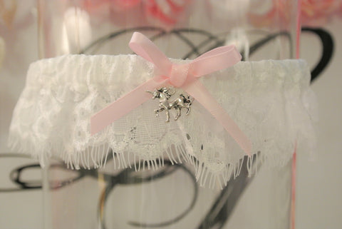 pink lace garter with unicorn