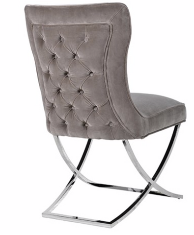 Modern 'Mouse Grey' Velour Dining Chair With Silver Cross Bar Legs