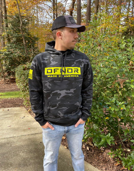 Mens Black Camo DFNDR Heavyweight Hoodie