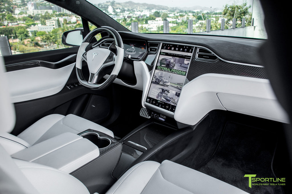 Tesla Model X P100d White Interior Carbon Fiber Dash Kit
