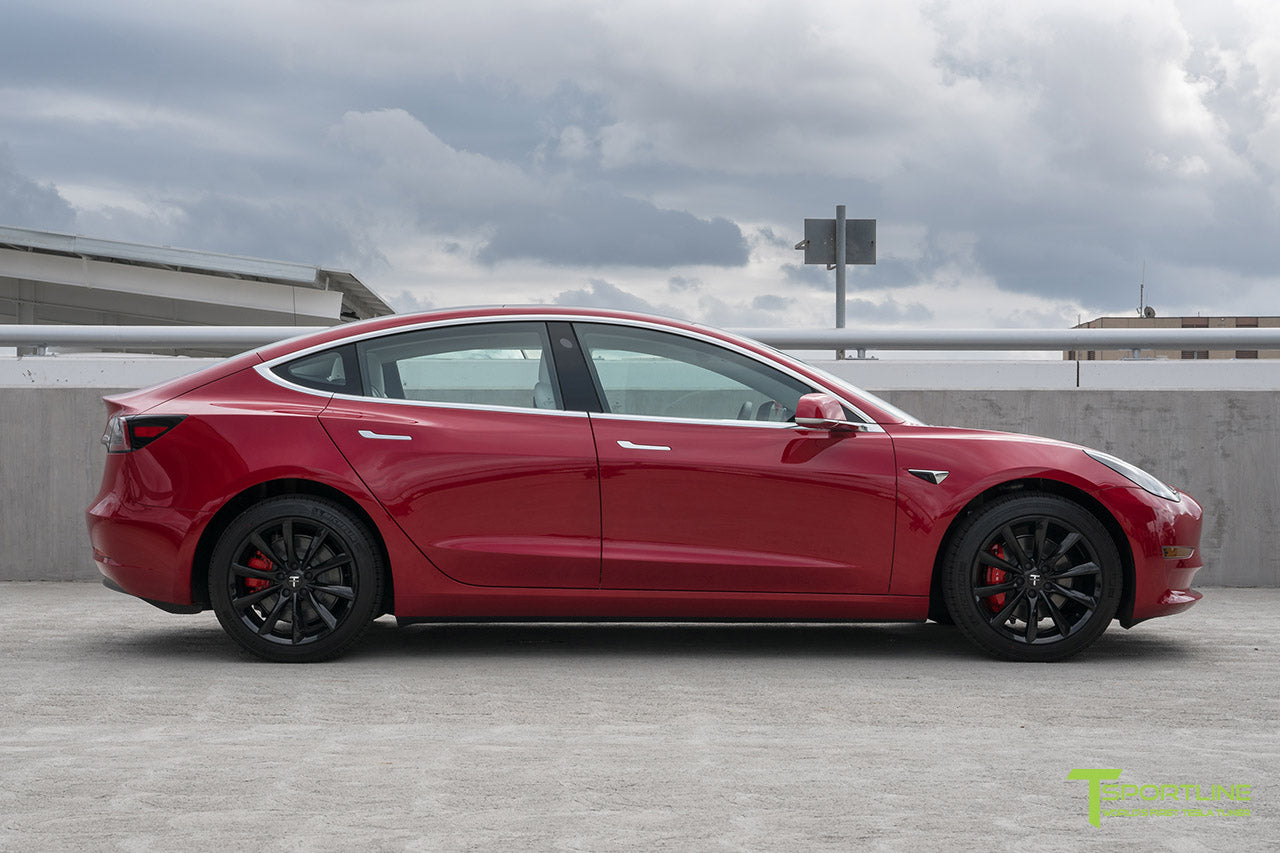 Red Multi-Coat Tesla Model 3 with Gloss Black 18 inch Turbine Style Wheels TST Flow Forged by T Sportline