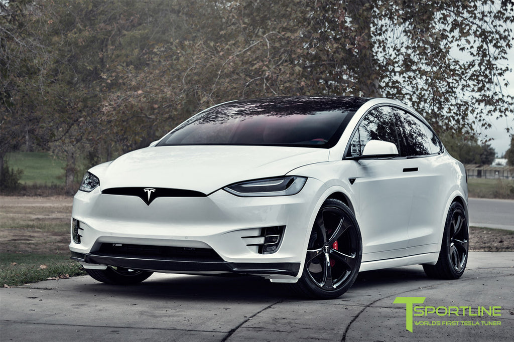 Pearl White Model X with Painted Plastic Panels, Carbon Fiber Upgrades, and Forged Wheels