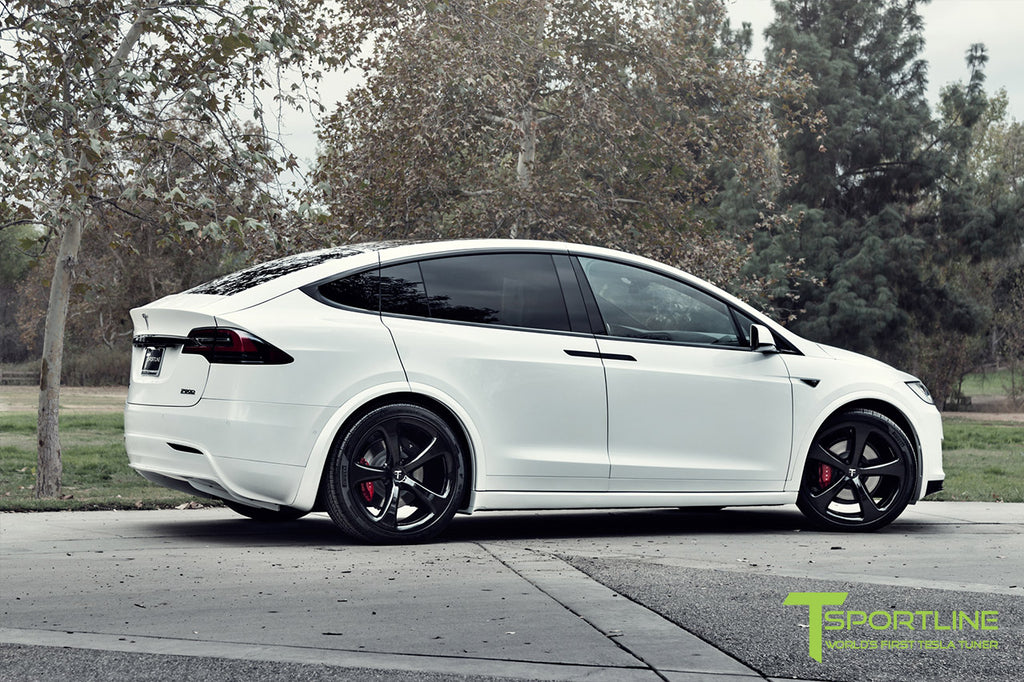 Pearl White Model X with Painted Plastic Panels, Carbon Fiber Upgrades, and Forged Wheels