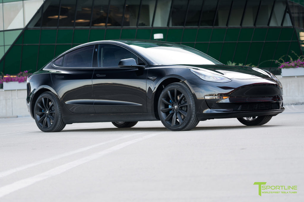 Tesla Model 3 with 19 inch TST Turbine Wheels, Window Tint, and Chrome Delete