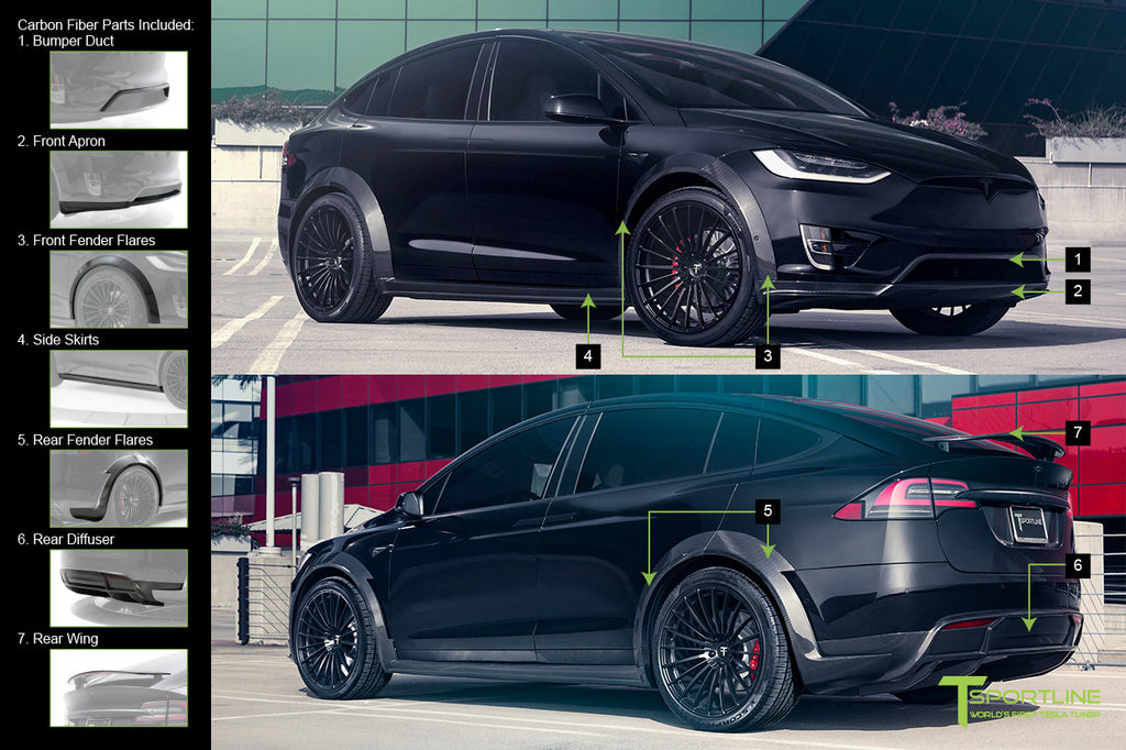 Black Tesla Model X Carbon Fiber Wide Body Kit 