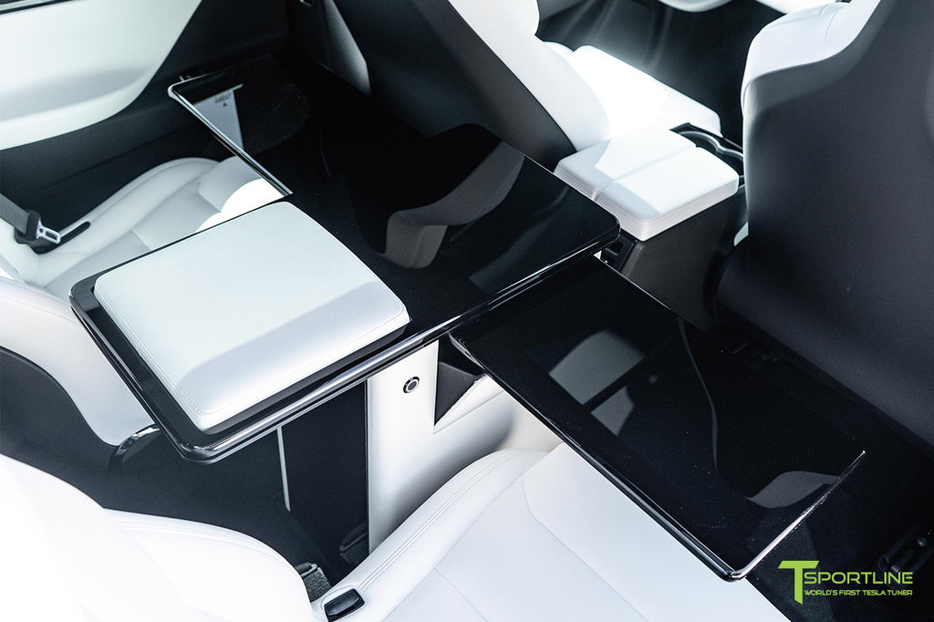 Tesla Model X Ultra White Bespoke Interior with Fold Out Work Table VIP Executive Desk