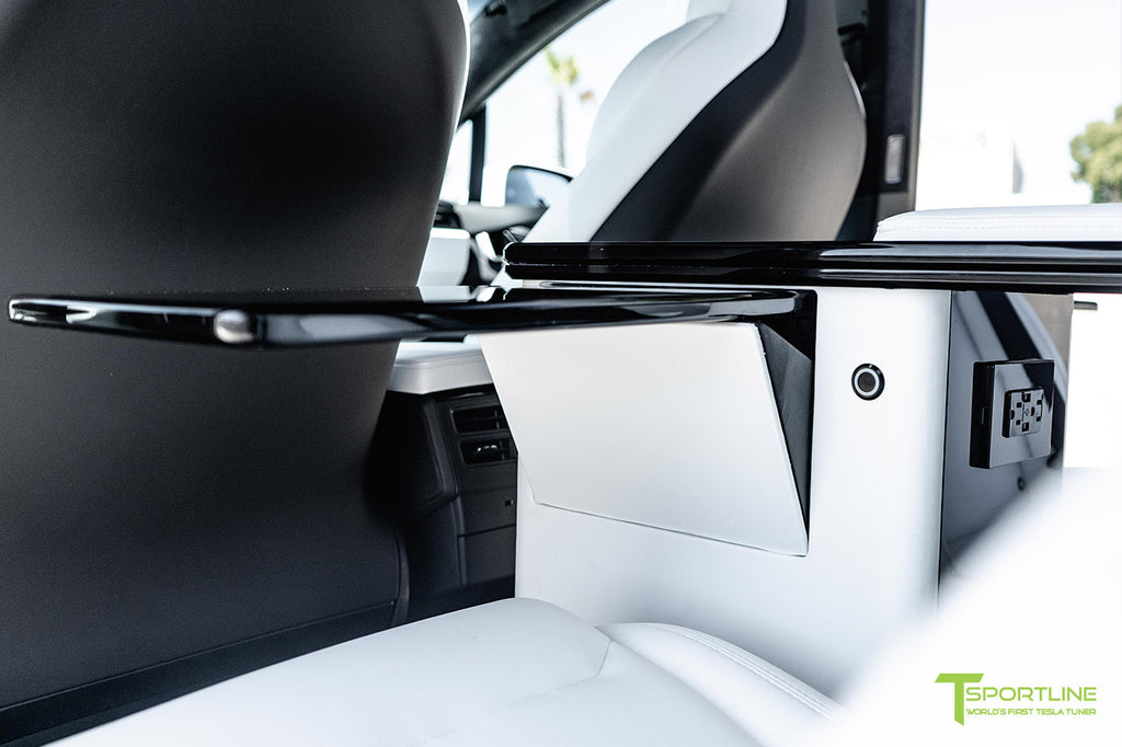 Tesla Model X Ultra White Bespoke Interior with Fold Out Work Table VIP Executive Desk