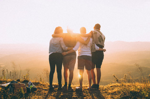 group of friends hugging