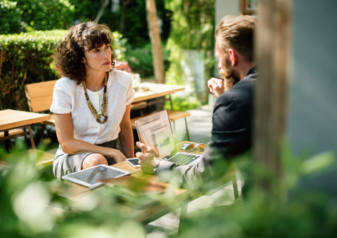 two people having a serious discussion