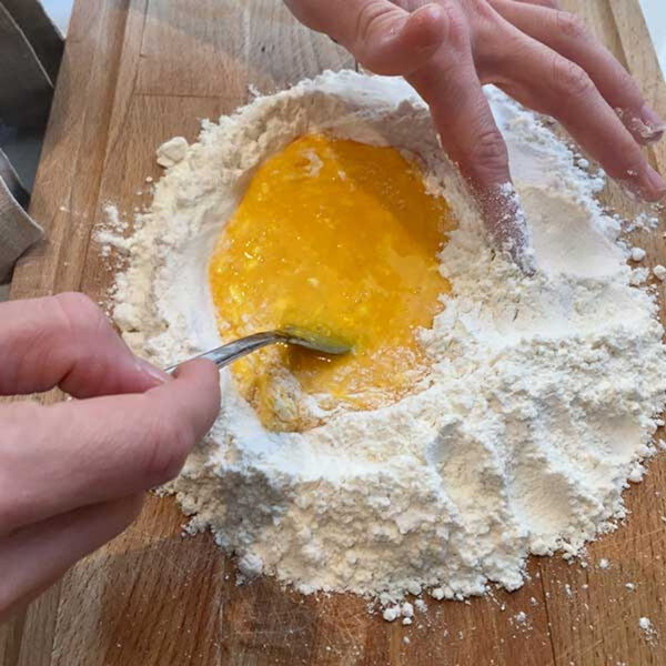 pasta evangelists - how to make ravioli - incorporating flour and eggs