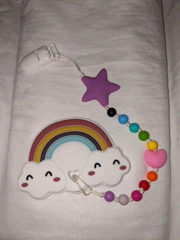 SILICONE TEETHER CHEWING TOY PACIFIER CLIP Rainbow TC1013