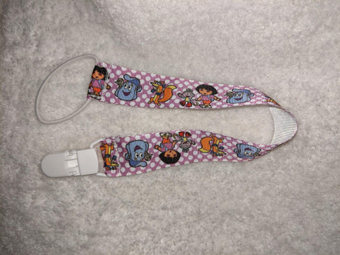 Dora HAND CRAFTED PACIFIER DUMMY Single Sided CLIP - 10"-12"