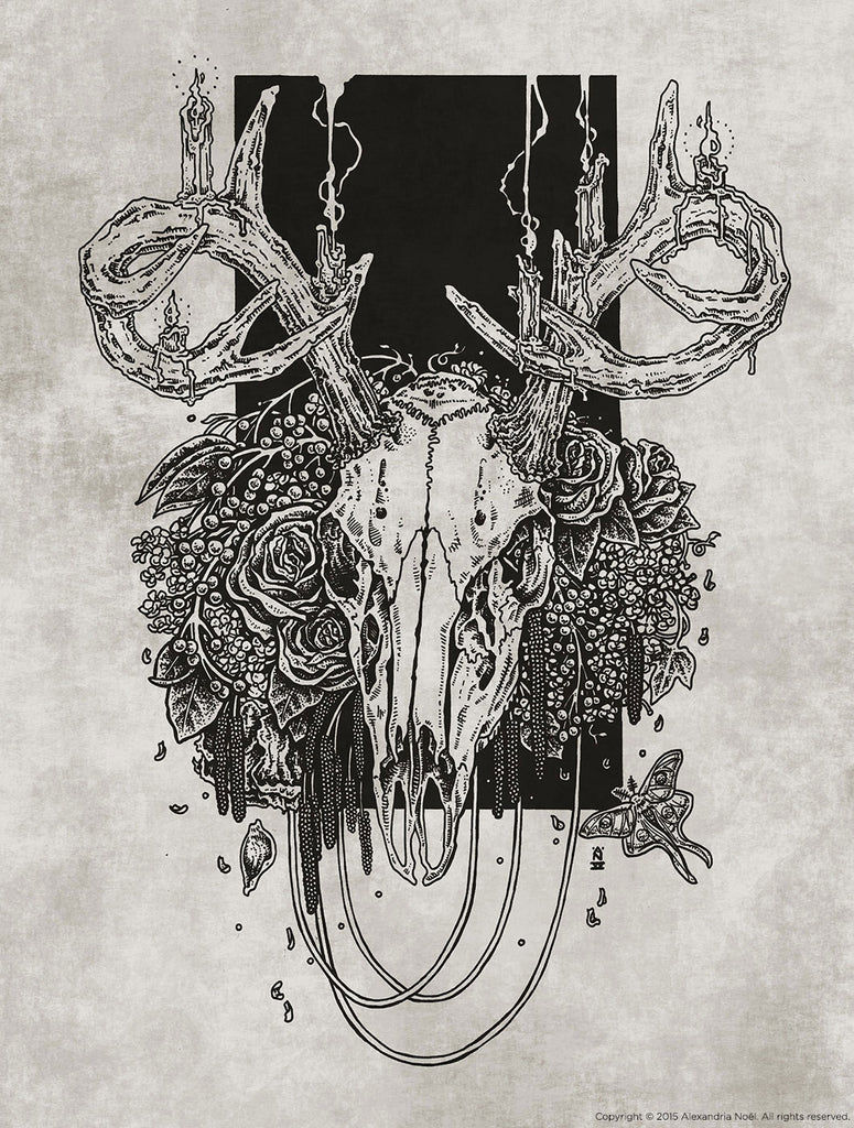 deer skull occult death rebirth illustration by alexandria noel