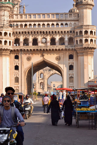 Charminar literally means 'four minarets' and is surrounded by amazing food spots offering a variety of Hyderabadi specialities.