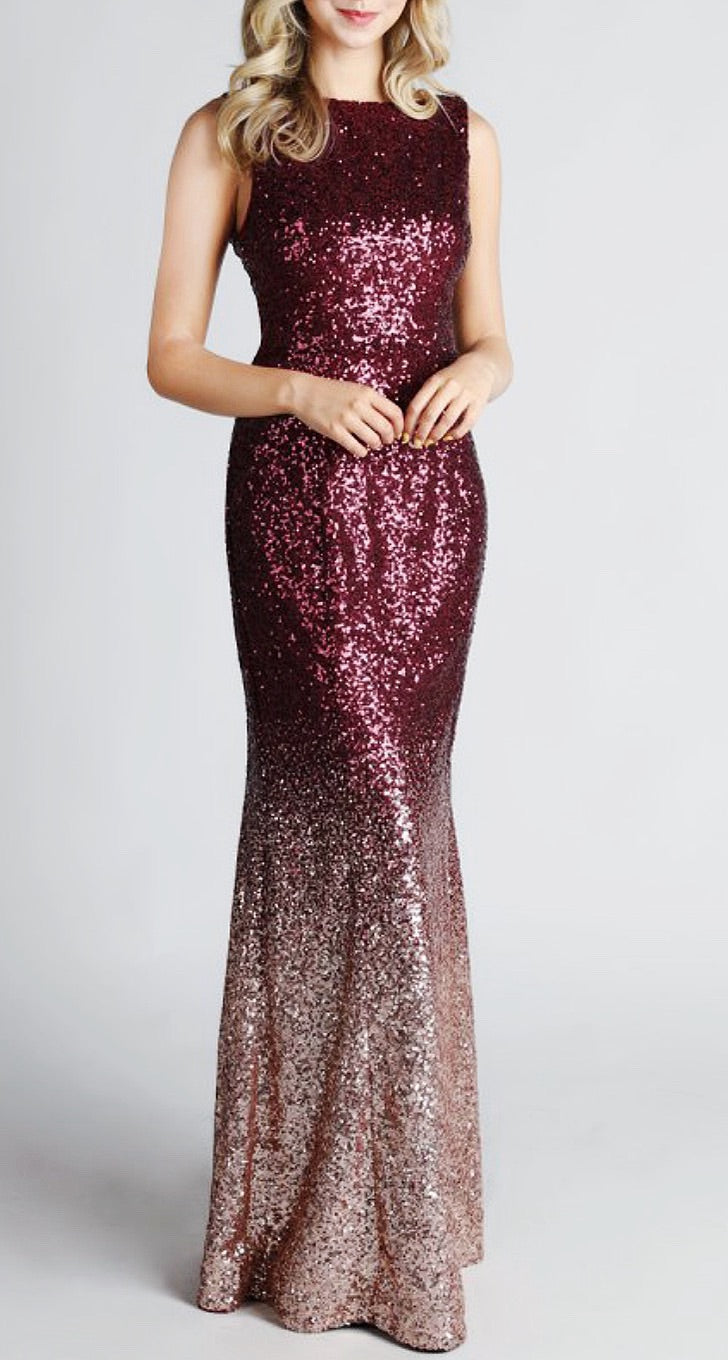 burgundy rose gold sequin dress