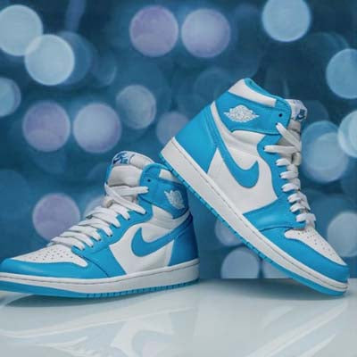 air jordan 1's white and blue high top sneakers 