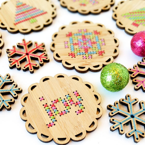 DIY holiday ornaments - cross stitch kit by Red Gate Stitchery