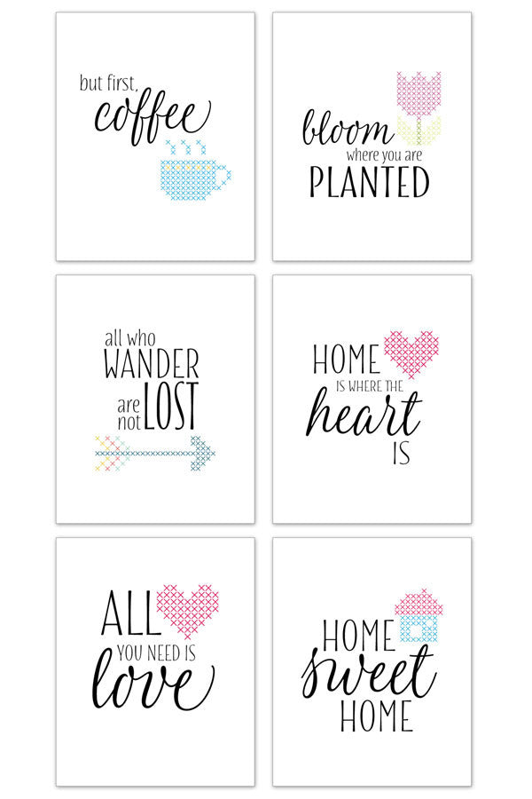 Cross stitch quote art prints