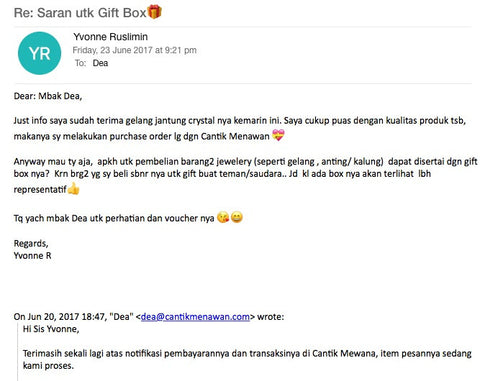 Cantik Menawan Testimoni Email