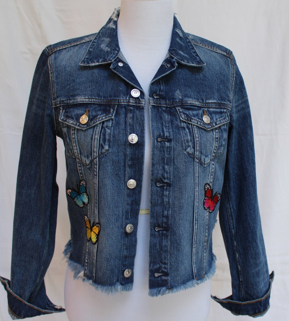 Custom Denim Jacket With Rainbow Of Butterflies Daniella Erin Nyc