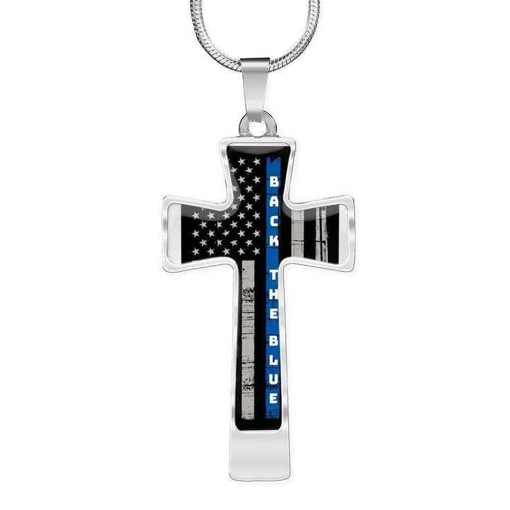 Back The Blue Luxury Cross Pendant (Optional Engraving) - Print Fads