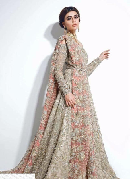 Pakistani Luxury Heavy Lahnga Silver Gray And Pastel Pink Color Lengha Nameera By Farooq 4720