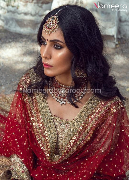 Pakistani Bridal Lehenga with Long Shirt with Embroidery – Nameera by Farooq