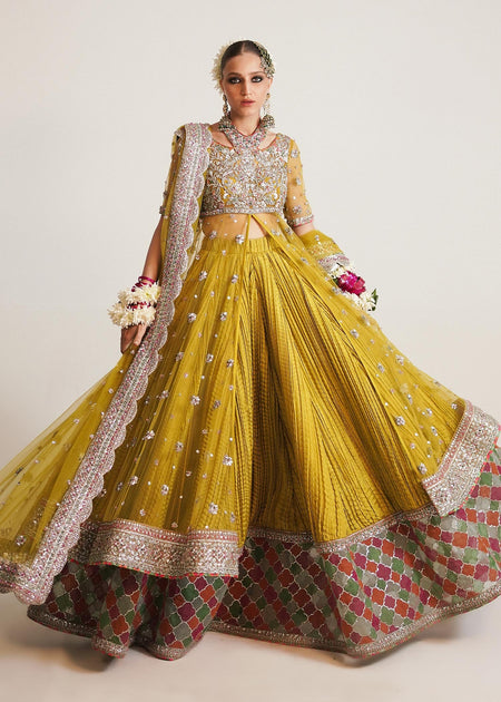 Pakistani Bridal Dress In Open Pishwas Frock With Wedding Lehenga And Nameera By Farooq 3215