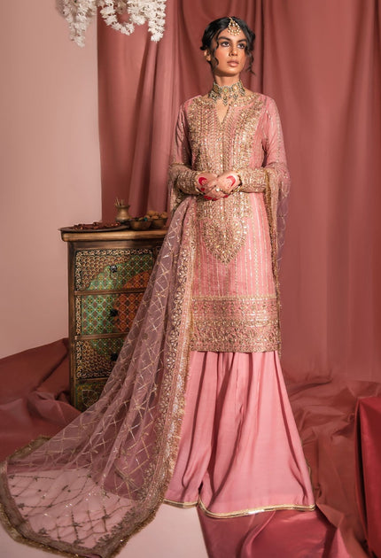 Sharara Kameez Dupatta Pink Pakistani Wedding Dress Nameera By Farooq 6675