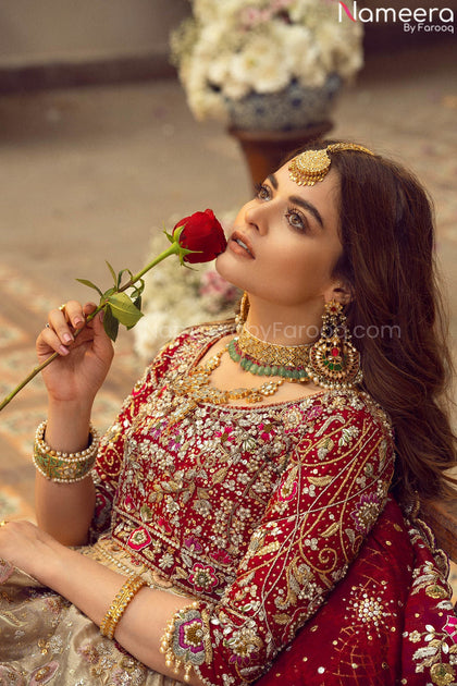 Designer Bridal Lehenga in Red Choli and Lehenga Online 2021 – Nameera by  Farooq