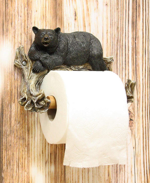 Ebros Rustic Lazy Black Bear Resting On Tree Branch Toilet Paper Holde