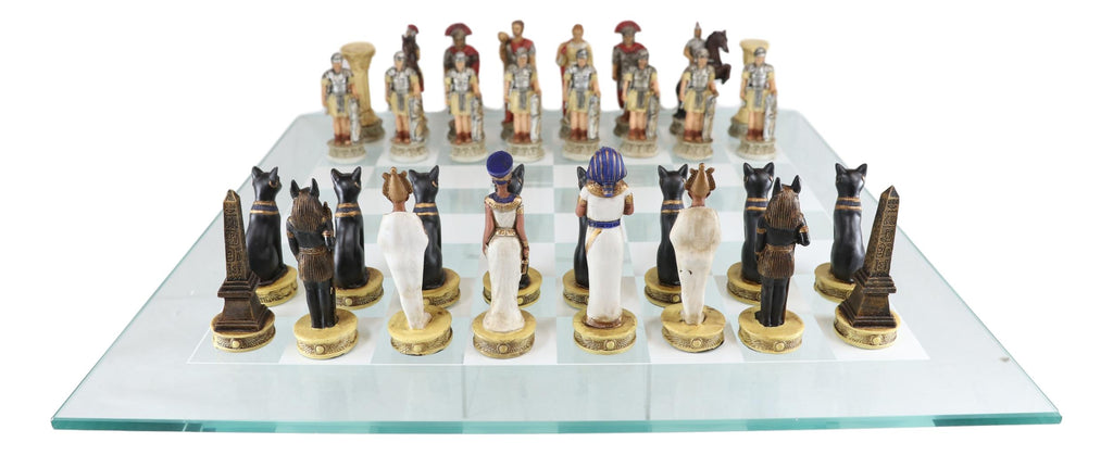 西日本産 Ebros Kingdoms at War Legendary Historical Egyptian Empire Versus  Roman Empire Chess Set Made of Hand Painted Resin Chess Pieces and Frosted  G並行輸入