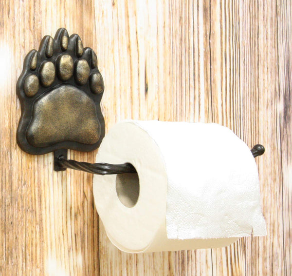 Ebros Gift Rustic Black Bear Paw With Dangling Branch Metal Toilet Pap