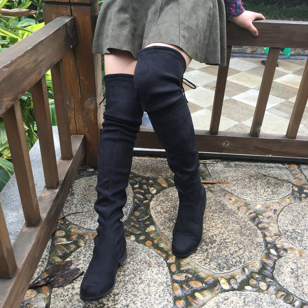 ladies knee high suede boots