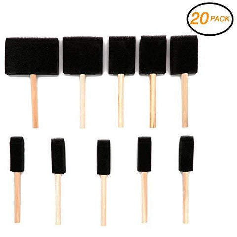 Vanitek Value Pack 20pc Foam Paint Brush Set - Wood Handles - for Any Paint Job, Art& Craft Project - Interior, Exterior, Touch-up