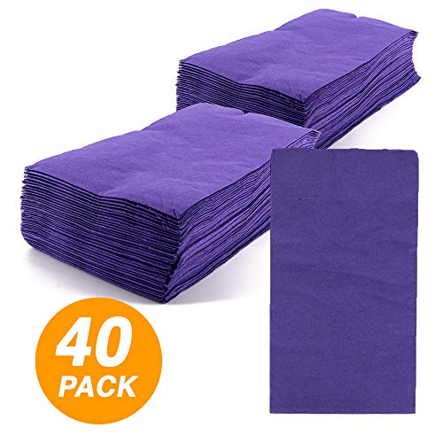 SparkSettings Big Party Pack Tableware 2 Ply Guest Towels Hand Napkins Paper Soft and Absorbent Decorative Hand Towels for Kitchen and Parties 40 Pieces New Purple