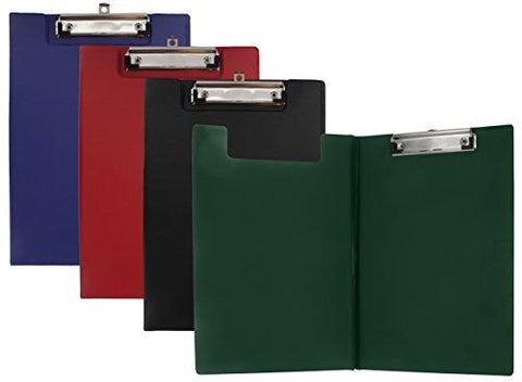 Emraw Padfolio File Folders Clipfolio Clipboard Pack A4 Letter Size Plastic Portfolio Book Paperboard Assorted Colored PVC Hardboard Set Low Profile Clip, Wall Mount Clip Boards, 4 Pack
