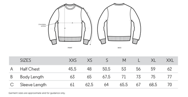 Voltage Sport Men's Sweatshirt Size Guide