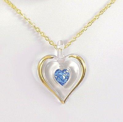 Glass Baron ~ December Birthstone Necklace ~ Large Blue Crystal ~ 22kt gold trim